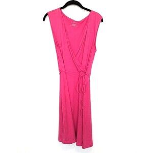 Talbots Faux Wrap Dress Womens Size‎ L Pink Midi Sleeveless Casual Barbie Sun